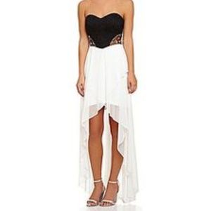Blondie Nites B&W hi-Low Gown, Jeweled Mesh Insets